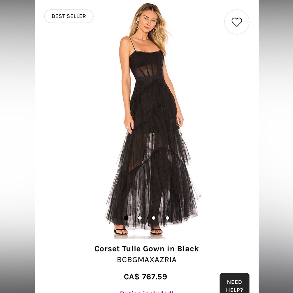 BCBG corset tulle gown in black